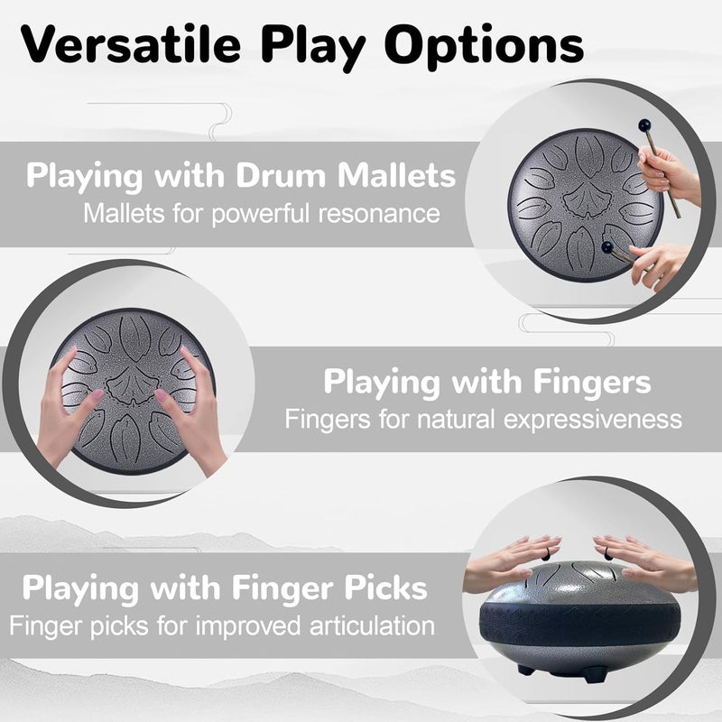 TUOKING Steel Tongue Drum 6 Inch 11 Notes C Key Rain Drum for Adults and Beginners, Handpan Drum Sound Healing Musical Instrument Gift for Meditation, Yoga, Music Lovers(Silver) - Image 4